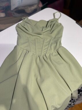 SHEIN Sage Green Spaghetti Strap Fit-and-Flare Dress